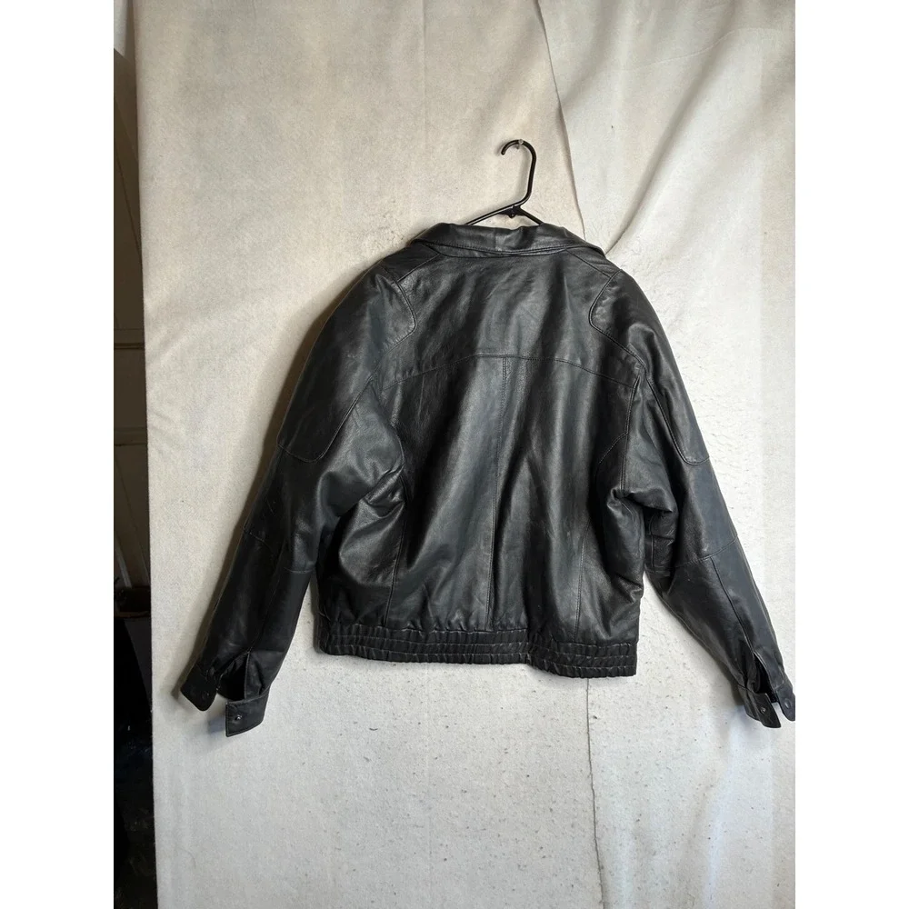 VTG Saddlery Mens Black Genuine Leather Bomber Jacket XL Flight Pilot Coat
